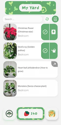 Kipik Academy app screenshot showing a plant's care schedule